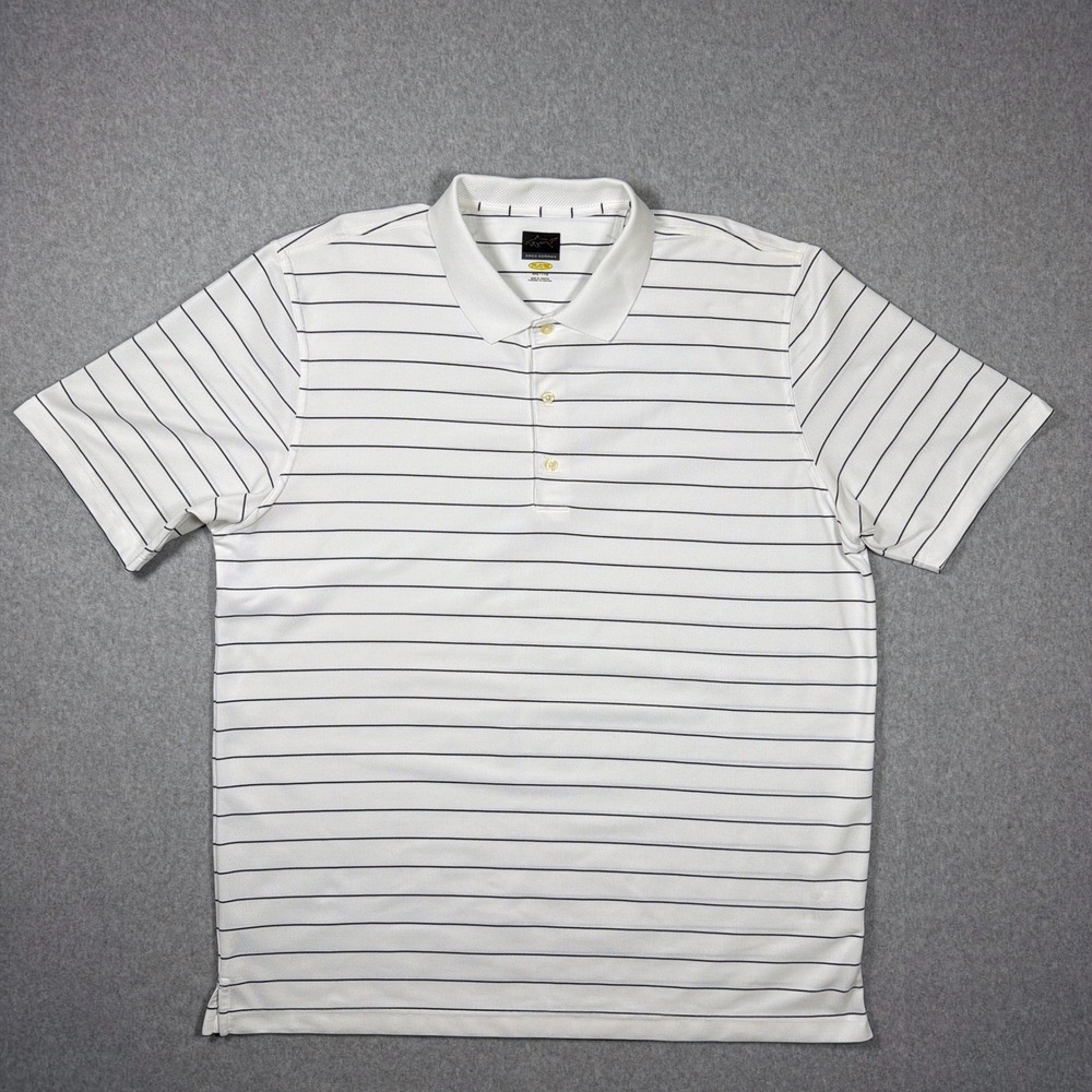 Greg Norman Play Dry Mens XXL White Striped Short Sleeve Golf Polo Shirt
